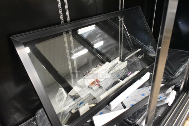 BRAND NEW SCRATCH AND DENT! Beverage Air MMR66HC-1-BB MarketMax 75" Black Glass Sliding Door Merchandiser Refrigerator with Black Interior. 2 Doors w/ Broken Glass, See Pictures. 115 Volts, 1 Phase. Tested and Powers On But Does Not Get Cold - Image 6 of 10