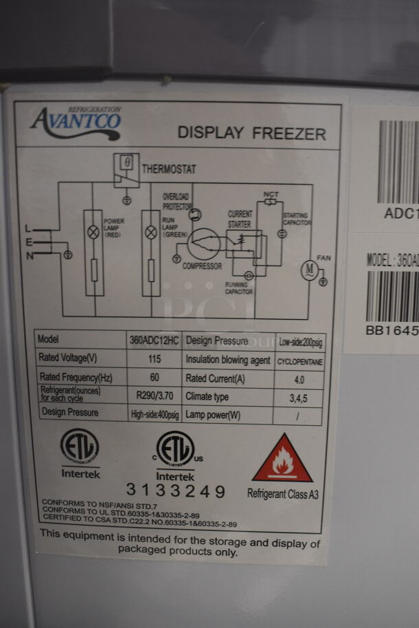 BRAND NEW SCRATCH AND DENT! Avantco ADC-12C-HC Curved Glass Ice Cream Dipping Cabinet - 71" on Commercial Casters 115 Volt, 1 Phase. Tested and Working! - Image 8 of 10