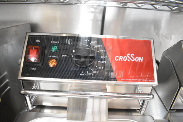 2024 Crosson CF-30 Stainless Steel Commercial Countertop Electric Powered 2 Bay Fryer w/ 2 Metal Fry Baskets. 120 Volts, 1 Phase.
 - Image 7 of 8