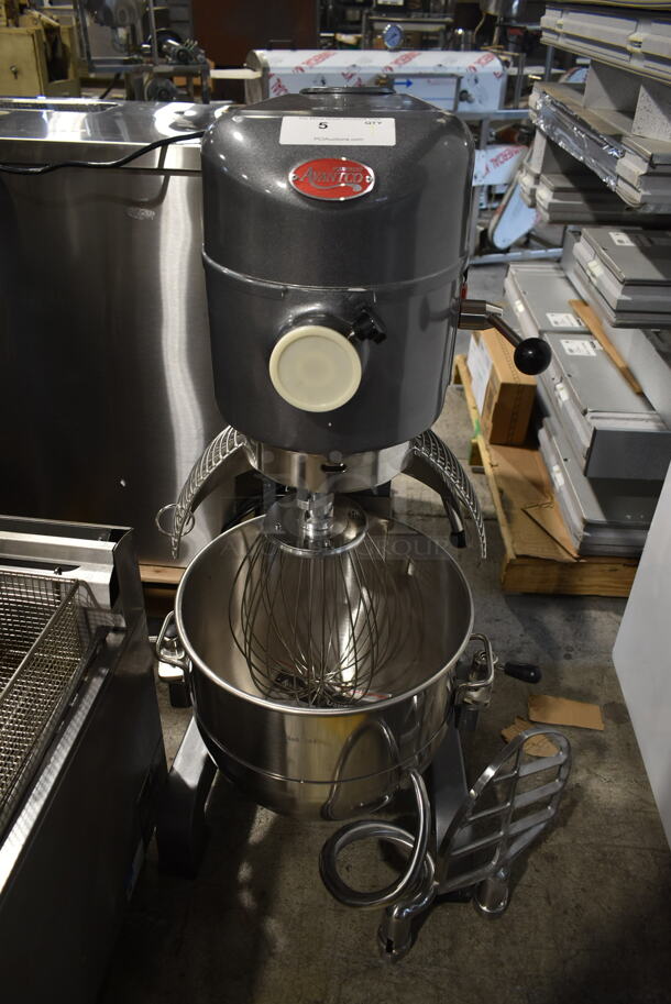 BRAND NEW SCRATCH AND DENT! 2023 Avantco 177MX40H Metal Commercial Floor Style 40 Quart Planetary Dough Mixer w/ Stainless Steel Mixing Bowl, Bowl Guard, Whisk, Dough Hook and Paddle Attachments. 240 Volts, 1 Phase.  - Image 5 of 10