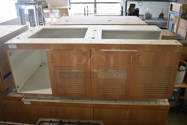 BRAND NEW! Wood Pattern 4 Door Counter. Missing Countertop and One Door.