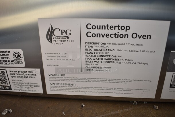 BRAND NEW SCRATCH AND DENT! Cooking Performance Group CPG 351COHD3A Stainless Steel Countertop Half Size Electric Powered Convection Oven. See Pictures for Broken Glass on Door. 110 Volts, 1 Phase. Tested and Working! - Image 7 of 7