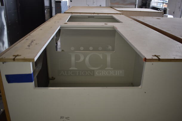 BRAND NEW! Wood Pattern 4 Door Counter. Missing Countertop and One Door. - Image 4 of 9