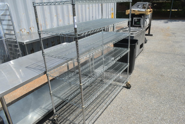 Chrome Finish 6 Tier Wire Shelving Unit on Commercial Casters. BUYER MUST DISMANTLE. PCI CANNOT DISMANTLE FOR SHIPPING. PLEASE CONSIDER FREIGHT CHARGES. - Image 2 of 5