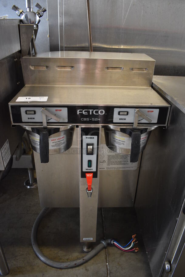Fetco Model CBS-52H Stainless Steel Commercial Countertop Coffee Machine w/ Hot Water Dispenser and 2 Metal Brew Baskets. 21x16x36