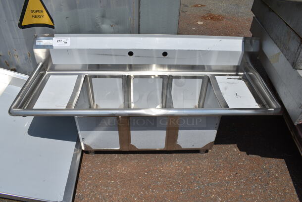 BRAND NEW SCRATCH AND DENT! Steelton 522CS31014LR Stainless Steel 54" 18-Gauge Stainless Steel Three Compartment Commercial Sink with 2 Drainboards - 10" x 14" x 12" Bowls. No Legs.  - Image 2 of 7