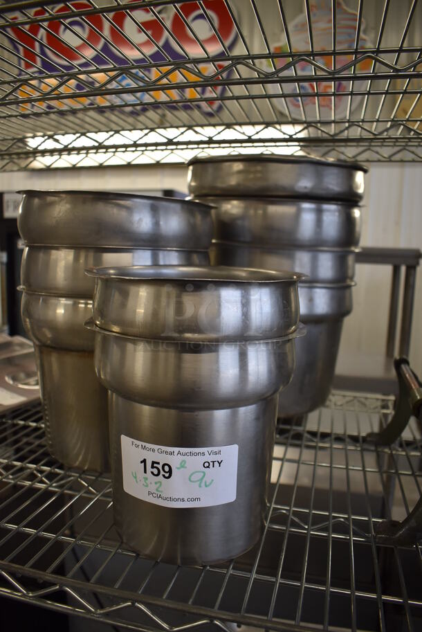 ALL ONE MONEY! Lot of 9 Various Stainless Steel Cylindrical Drop In Bins. Includes 7.5x7.5x8, 9.5x9.5x8, 11.5x11.5x8 - Image 2 of 5