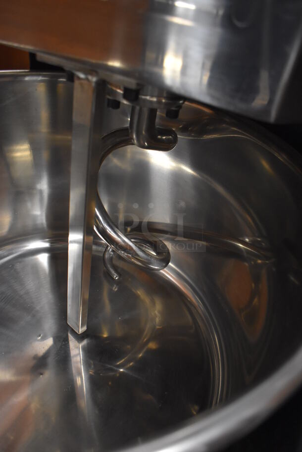 LIKE NEW! Stainless Steel Commercial Floor Style Spiral Mixer w/ Stainless Steel Mixing Bowl, Bowl Guard and Dough Hook Attachment. 125 Volts, 1 Phase. 17x30x37. Tested and Working! - Image 5 of 8