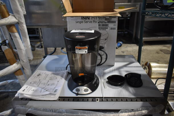 BRAND NEW SCRATCH AND DENT! 2023 Bunn MCP My Cafe Stainless Steel Countertop Pourover Single Serving Commercial Pod Brewer. 120 Volts, 1 Phase.  - Image 1 of 6