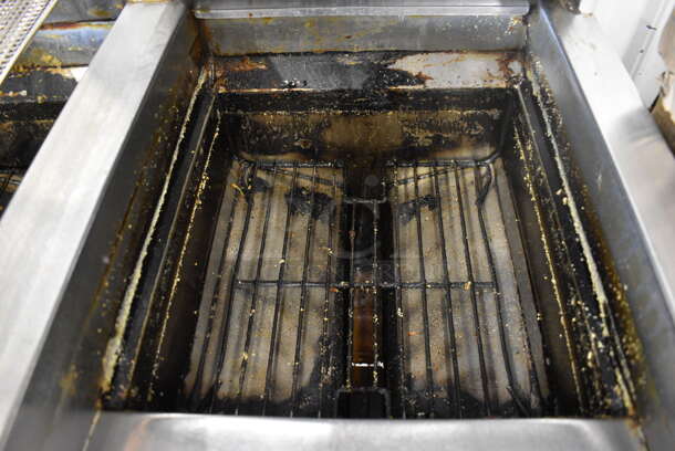 2010 Frymaster Model BIGLA330CSD Stainless Steel Commercial Floor Style Natural Gas Powered 3 Bay Deep Fat Fryer w/ 6 NEW Metal Fry Baskets and 2 Lids on Commercial Casters. 75,000 BTU. 48x33x48.5 - Image 5 of 11