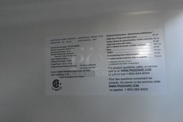 Frigidaire FFTR1814QW9B Metal Cooler w/ Freezer. 115 Volts, 1 Phase. Cannot Test Due To Cut Power Cord - Image 7 of 7