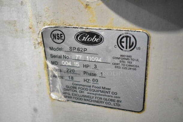 Globe SP62P Metal Commercial Floor Style 60 Quart Planetary Dough Mixer w/ Mixing Bowl, Bowl Guard and Dough Hook Attachment. 220 Volts, 1 Phase. - Image 7 of 7