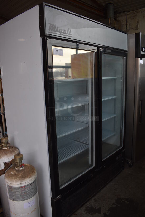 2016 Migali Model C-49FM Metal Commercial 2 Door Reach In Cooler Merchandiser w/ Poly Coated Racks on Commercial Casters. 115 Volts, 1 Phase. 52x32x81. Cannot Test Due To Cut Power Cord - Image 2 of 6