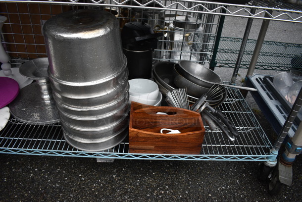 ALL ONE MONEY! Lot of 5 Tiers of Various Smallwares Including White Ceramic Plates, Dish Caddy, Scales, Cake Stands. Does Not Include Shelving Unit - Image 8 of 8