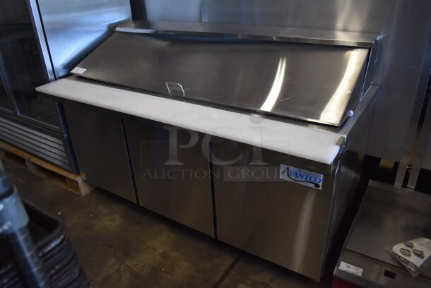 BRAND NEW SCRATCH AND DENT! Avantco 178SSPT71MHC Stainless Steel Commercial Sandwich Salad Prep Table Bain Marie Mega Top on Commercial Casters. 115 Volts, 1 Phase. Tested and Working! - Image 1 of 10