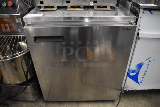 2015 Delfield 406CA-DD1 Stainless Steel Commercial Single Door Undercounter Cooler on Commercial Casters. 115 Volts, 1 Phase. 27x28x32. Tested and Working!