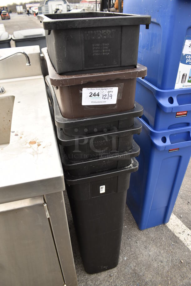 6 Poly Slim Jim Trash Cans; Brown and 5 Black. 11x20x30. 6 Times Your Bid! - Image 3 of 6
