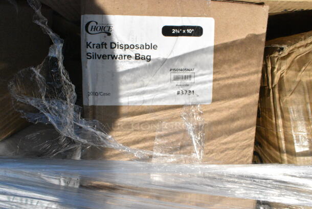 28 BRAND NEW Boxes Including 395RP10CPF EcoChoice No PFAS Added 10" Natural Bagasse Blend 3 Compartment Plate - 500/Case, 1501405NAT Choice 2 3/4" x 10" Kraft Disposable Silverware / Bakery / Churro Bag - 2000/Case, 433HLFHCAKE Choice 1/2 Size High Dome Sheet Cake Display Container with Clear Dome Lid - 25/Case, 966UPWIDEKFT OneUp by Choice Kraft 2-Ply Wide Interfold 6 1/2" x 8 1/2" Dispenser Napkin - 6000/Case, 395RP09W Choice Plates, 500LFLAT Choice 32 oz. Clear PET Plastic Flat Lid with No Straw Slot - 500/Case, 129MCR38B Choice 38 oz. Black Round Microwavable Heavy Weight Container with Lid - 150/Case, 394365M Noble Products Powder-Free Disposable Clear Vinyl Gloves for Foodservice - Medium - 1000/Case, 760PCC09 Choice 9 oz. Poly Paper Cold Cup - 2000/Case, 433CARRIER4 Choice Pulp Fiber 4 Cup Carrier - 300/Case, 500CC12 Choice Clear PET Customizable Plastic Cold Cup - 12 oz. - 1000/Case, 5012433M1 Lavex Li'l Herc 12-16 Gallon 1 Mil 24" x 33" Low Density Medium-Duty Clear Can Liner / Trash Bag - 250/Case, 130WHKSH Choice White Heavy Weight Wrapped Plastic Cutlery Pack - 500/Case, 500TO993C3 Choice 9" x 9" x 3" Microwaveable 3-Compartment Black / Clear Plastic Hinged Container - 100/Case. 28 Times Your Bid!  - Image 3 of 12