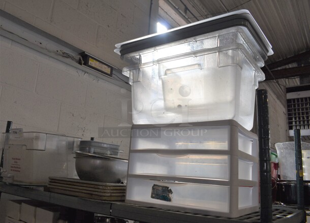 ALL ONE MONEY! Tier Lot of Various Items Including Poly Bins and Metal Baking Pans - Image 1 of 4