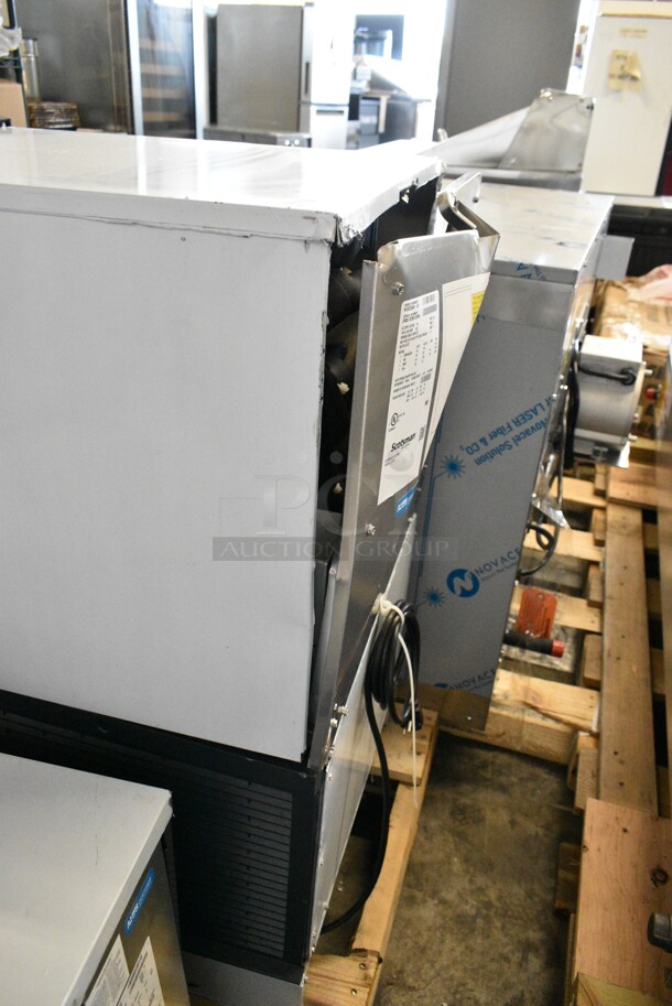BRAND NEW SCRATCH AND DENT! 2024 Scotsman HID525AB-1A Stainless Steel Commercial Meridian Countertop Ice Machine and Water Dispenser with Push Button Dispensing - 25 lb. Bin Storage. 115 Volts, 1 Phase.  - Image 6 of 8