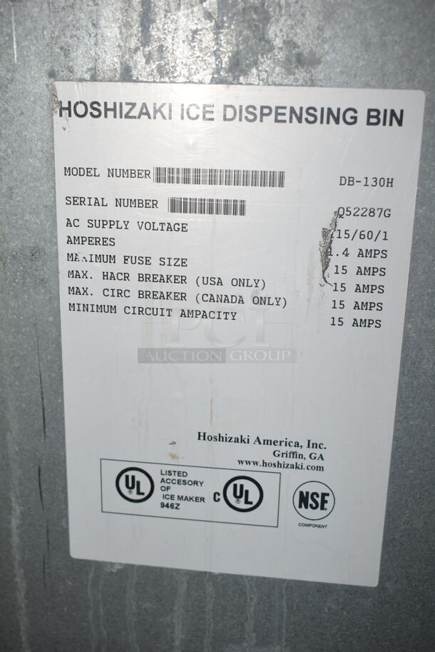 Hoshizaki DB-130H Stainless Steel Commercial Ice Dispensing Bin. 115 Volts, 1 Phase.  - Image 7 of 7