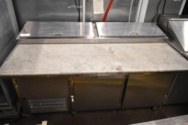2014 Leader PT72 S/C Stainless Steel Commercial Pizza Prep Table w/ Oversized Stone Cutting Board. 115 Volts, 1 Phase. Tested and Working!