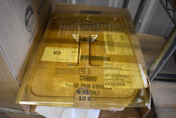 ALL ONE MONEY! Lot of 5 BRAND NEW IN BOX! Cambro 20HPCHN150 Amber Colored Poly 1/2 Size Drop In Bin Lids