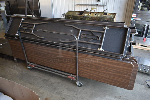 19 Wood Pattern Folding Tables on Metal Cart w/ Commercial Casters. 19 Times Your Bid! - Image 1 of 5
