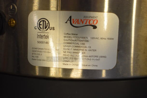 Avantco 177CU100ETL Stainless Steel Countertop Coffee Maker. 120 Volts, 1 Phase. 14x14x20 - Image 4 of 6