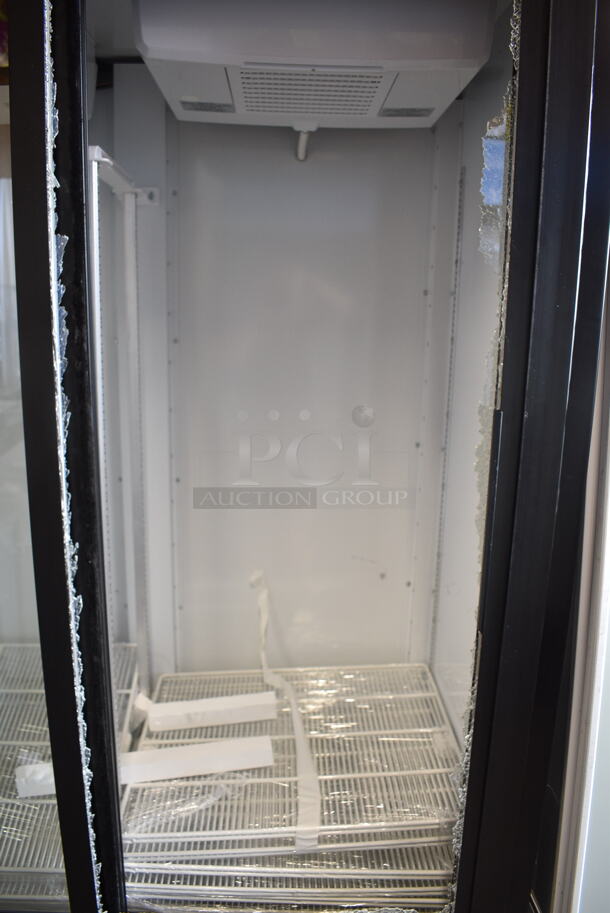BRAND NEW SCRATCH AND DENT! 2024 Beverage Air MT53-1-SD Metal Commercial 2 Door Reach In Cooler Merchandiser w/ Poly Coated Racks. See Pictures for Broken Glass on Right Door. 115 Volts, 1 Phase. Tested and Seems To Be Working But Cannot Temp Due To Broken Door
 - Image 5 of 7
