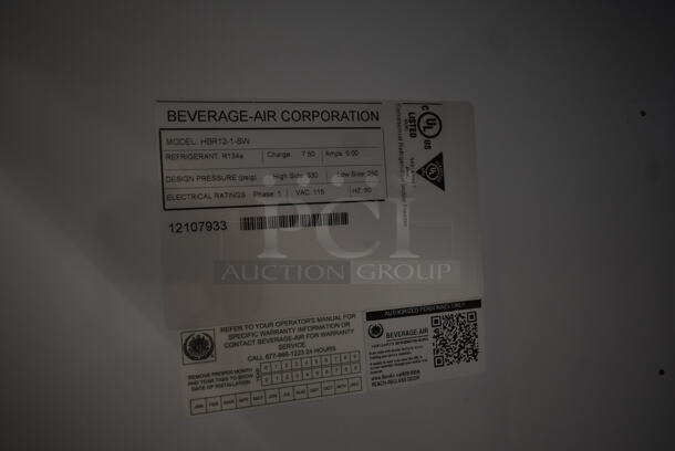 Beverage Air BHR12-1-SW Stainless Steel Commercial Single Door Reach In Cooler on Commercial Casters. 115 Volts, 1 Phase. Tested and Working!
 - Image 4 of 4