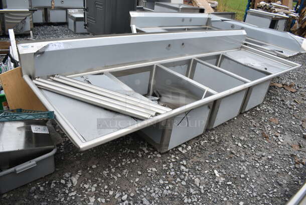 BRAND NEW SCRATCH AND DENT! Regency 600S32028224  115" 16-Gauge Stainless Steel Three Compartment Commercial Sink with 2 Drainboards - 20" x 28" x 14" Bowls - Image 2 of 10