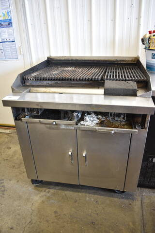 Southbend P36C-CCC Stainless Steel Commercial Natural Gas Powered Charbroiler Grill w/ 2 Doors and Under Shelf on Commercial Casters. 