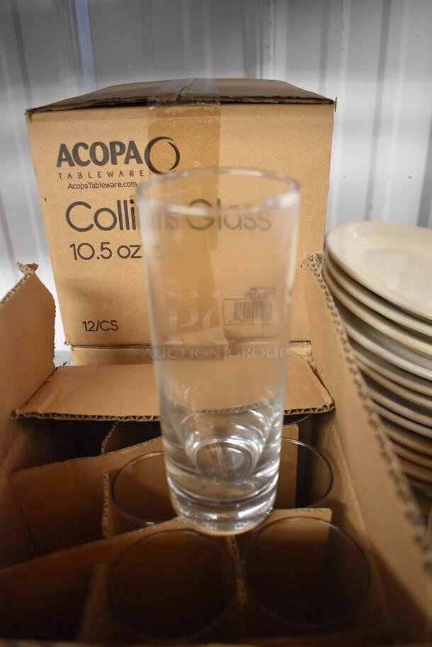 3 Boxes of 12 BRAND NEW IN BOX! Acopa Collins Glasses. Missing 4 Glasses. 2.5x2.5x6.5. 3 Times Your Bid!