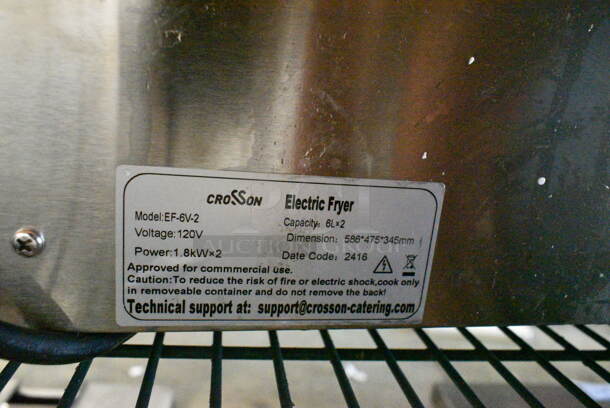 BRAND NEW SCRATCH AND DENT! 2024 Crosson EF-6V-2 Stainless Steel Commercial Countertop Electric Powered Single Bay Fryer w/ Fry Basket. 120 Volts, 1 Phase. - Image 7 of 7