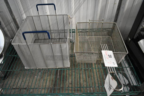 2 BRAND NEW SCRATCH AND DENT! Metal Baskets Including 119P980009 Anets P9800-09 13 3/4" x 12 1/4" x 5 1/2" Full Size Fryer Basket with Front Hook and 119P980079 Anets P9800-79 12" x 12" x 9" Stainless Steel Bulk Pasta Basket. 2 Times Your Bid! - Image 1 of 6
