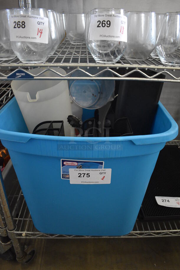 ALL ONE MONEY! Lot of Various Items Including Poly Pitchers and Office Paper Organizers in Blue Bin! - Image 1 of 4