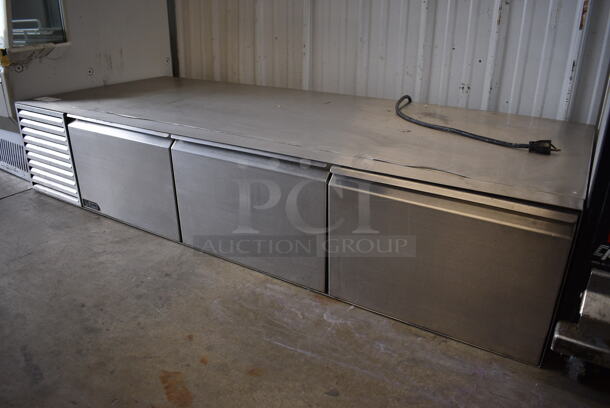 APW Wyott Stainless Steel Commercial 3 Drawer Chef Base. Appears To Be A Warming Unit. 115 Volts, 1 Phase. 66x28x13. Tested and Does Not Power On