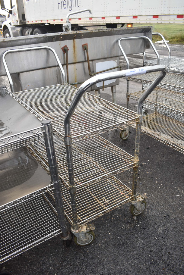 Chrome Finish 3 Tier Cart w/ 2 Push Handles on Commercial Casters. 18x49x40 - Image 3 of 3