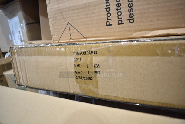 PALLET LOT of 30 BRAND NEW Boxes Including Dart 90HTPF1VR 9" x 9" x 3" White Foam Square Vented Take Out Container with Perforated Hinged Lid - 200/Case, 130WHSSPOONW Choice White Extra Heavy Weight Wrapped Plastic Soup Spoon - 1000/Case, 500CC24 Choice Clear PET Customizable Plastic Cold Cup - 24 oz. - 600/Case, 130BKFKSH Choice Black Heavy Weight Wrapped Plastic Cutlery Pack - 500/Case, 500TO883 Choice 8" x 8" x 3" Microwaveable 1-Compartment Black / Clear Plastic Hinged Container - 100/Case, CERAM18 American Metalcraft CERAM18 18" White Ceramic Pizza Serving Tray, 485UPG7WH EcoChoice 7 3/4" Giant White Unwrapped Paper Straw - 2800/Case, 712LJSAUTDSP Lavex Select Translucent Black Auto Paper Towel Dispenser with Motion Sensor, Corrugated Pizza Boxes, 4 Box 5001BNAPNAT EcoChoice 1-Ply Natural Kraft Beverage / Cocktail Napkin - 4000/Case. 30 Times Your Bid!  - Image 10 of 12