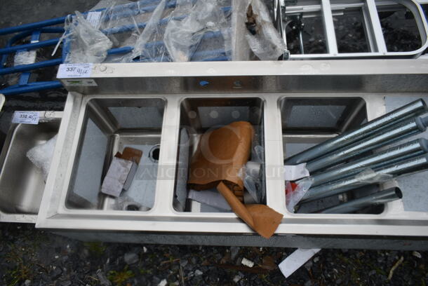 BRAND NEW SCRATCH AND DENT! Regency 600B3101413R Stainless Steel 3 Bowl Underbar Sink with Drainboard. Bays 10x14. Drain Boards 10x15 - Image 3 of 8
