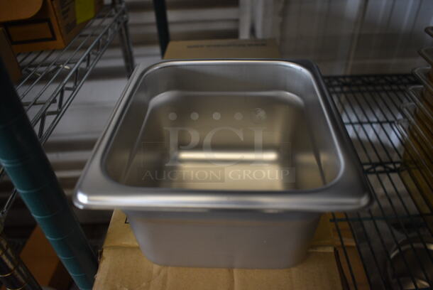 12 BRAND NEW IN BOX! Browne Stainless Steel 1/6 Size Drop In Bins. 1/6x4. 12 Times Your Bid!