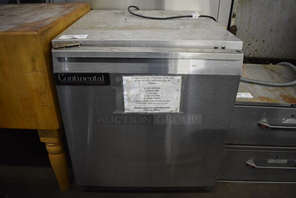 Continental Model UC27 Stainless Steel Commercial Single Door Undercounter Cooler on Commercial Casters. 115 Volts, 1 Phase. 28x30x32.5. Tested and Working!
