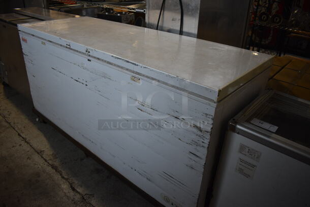 Galaxy Model 177CF20HC Chest Freezer w/ Hinge Lid on Custom Cart w/ Commercial Casters. 71.5x28x38.5. Tested and Working! - Image 3 of 8