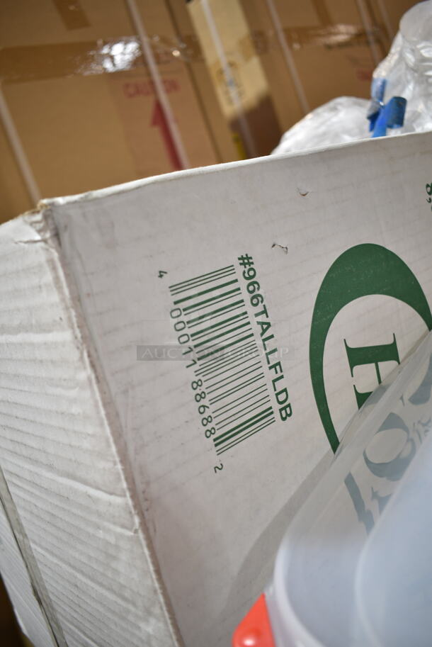PALLET LOT of 42 BRAND NEW Boxes Including 127CH12F Choice 12 oz. Clear RPET Tall Hinged Deli Container - 200/Case, 966TALLFLDB Choice White Tall-Fold 6" x 13" Dispenser Napkin - 8000/Case, 15909144 Araven 09144 ColorClip 6 Gallon / 96 Cup Polypropylene Light-Duty Shelf Ingredient Bin, 8 Box 612W65 Choice Insulated Foil Sandwich Wrap Sheets 14" x 16" - 1000/Case, 5002CPTEC Lavex 2-Ply White Center Pull Economy Paper Towel Roll, 500 Sheets / Roll - 6/Case, 5002CPTENAT Lavex 2-Ply Natural Kraft Center Pull Paper Towel 510' Roll - 6/Case, Visions Stemless White Plastic Glasses, Dinex DX11870174 Clear Dome Disposable Lid for Dinex DXSWC6 6 oz. Clear Tulip Bowls, Dinex DXSWC8 8 oz. Clear Tulip Bowls, Carlisle 4531 5 oz. Tulip Dish, and Carlisle 4535 8 oz. Clear Tulip Bowls - 1000/Case, 245CB10 Choice 10" x 10" x 2" White Customizable Corrugated Plain Pizza Box - 50/Bundle, 2 Box 966UPWIDEKFT-500 OneUp by Choice Kraft 2-Ply Wide Interfold 6 1/2" x 8 1/2" Dispenser Napkin - 6000/Case. 42 Times Your Bid! - Image 5 of 12