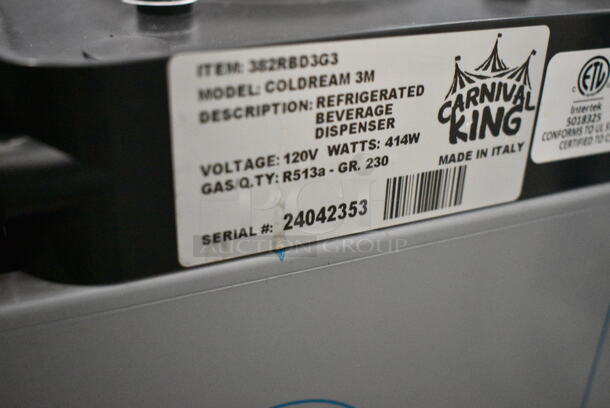 BRAND NEW SCRATCH AND DENT! 2024 Carnival King COLDREAM 3M RBD3G3 Triple 3 Gallon Bowl Refrigerated Beverage Dispenser. 115 Volts, 1 Phase. Tested and Working! - Image 5 of 6