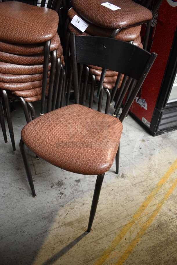 4 Dark Brown Wood Pattern Dining Chairs w/ Weaved Brown Seat Cushion. Stock Picture - Cosmetic Condition May Vary. 17x16x32. 4 Times Your Bid! - Image 3 of 7