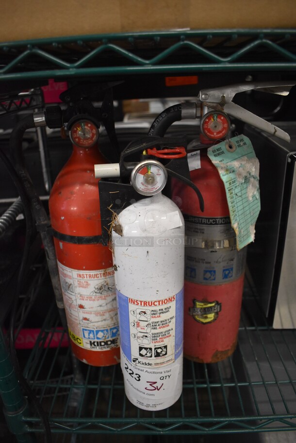 3 Various Fire Extinguishers; Buckeye, Kidde and Kidde. Includes 6x4x16. 3 Times Your Bid! Buyer Must Pick Up - We Will Not Ship This Item. 