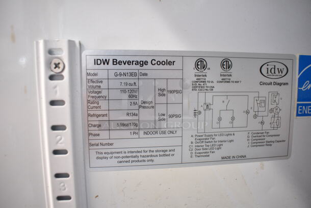 IDW G-9-N13EB Metal Commercial Single Door Reach In Cooler Merchandiser w/ Poly Coated Racks. 110-120 Volts, 1 Phase. Tested and Working! - Image 4 of 4