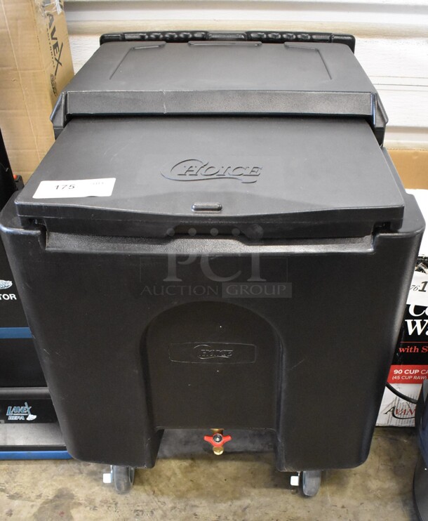 BRAND NEW! Choice Black Poly Portable 125 Pound Capacity Ice Bin on Commercial Casters. 23x32x29